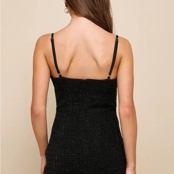 Lulus Easily Posh Black Tweed Lurex Sleeveless Bodycon Mini Dress - Picture 3 of 9